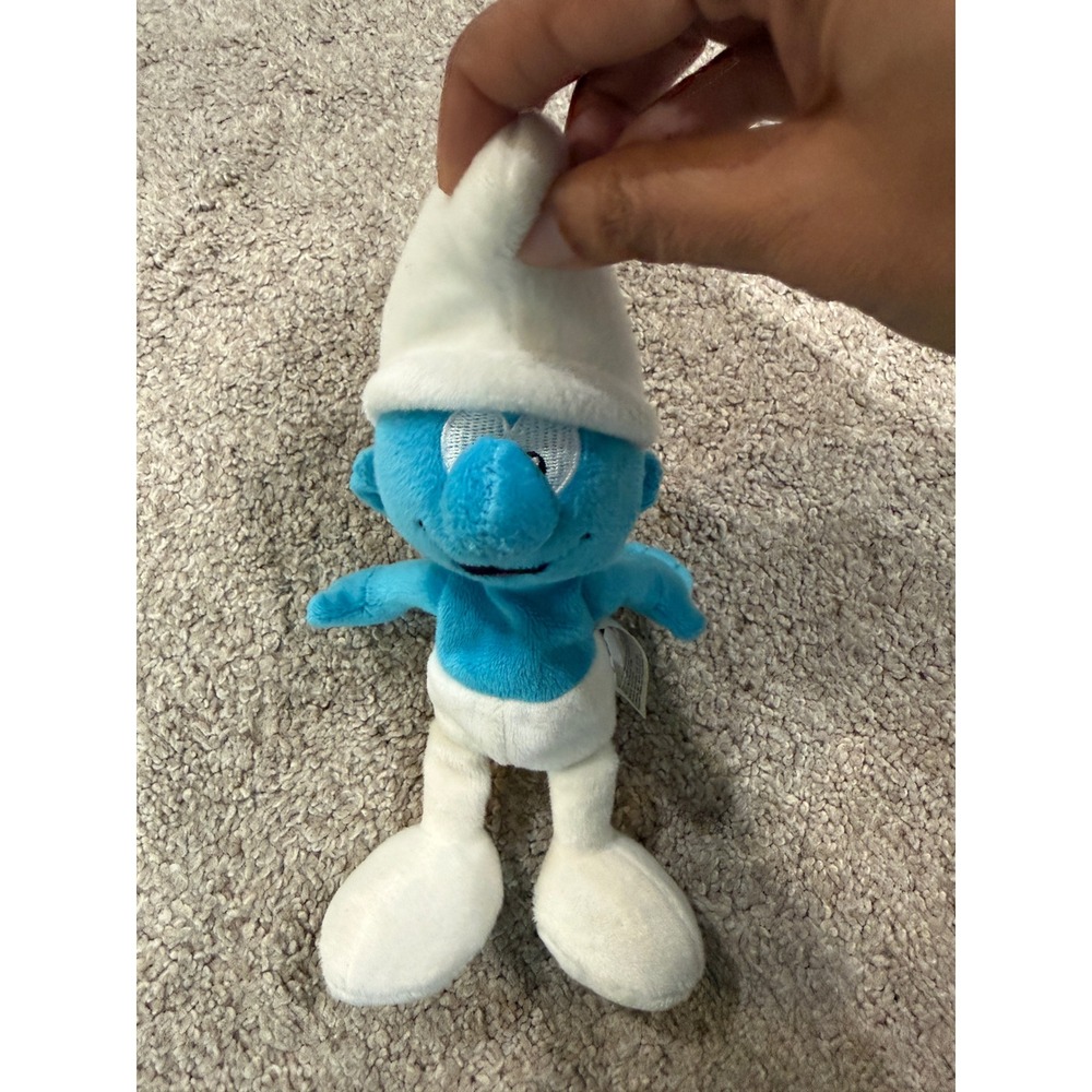 The Smurfs Blue Plush Stuffed Animal Toy White Hat Small 7 Inch Peyo Cartoon